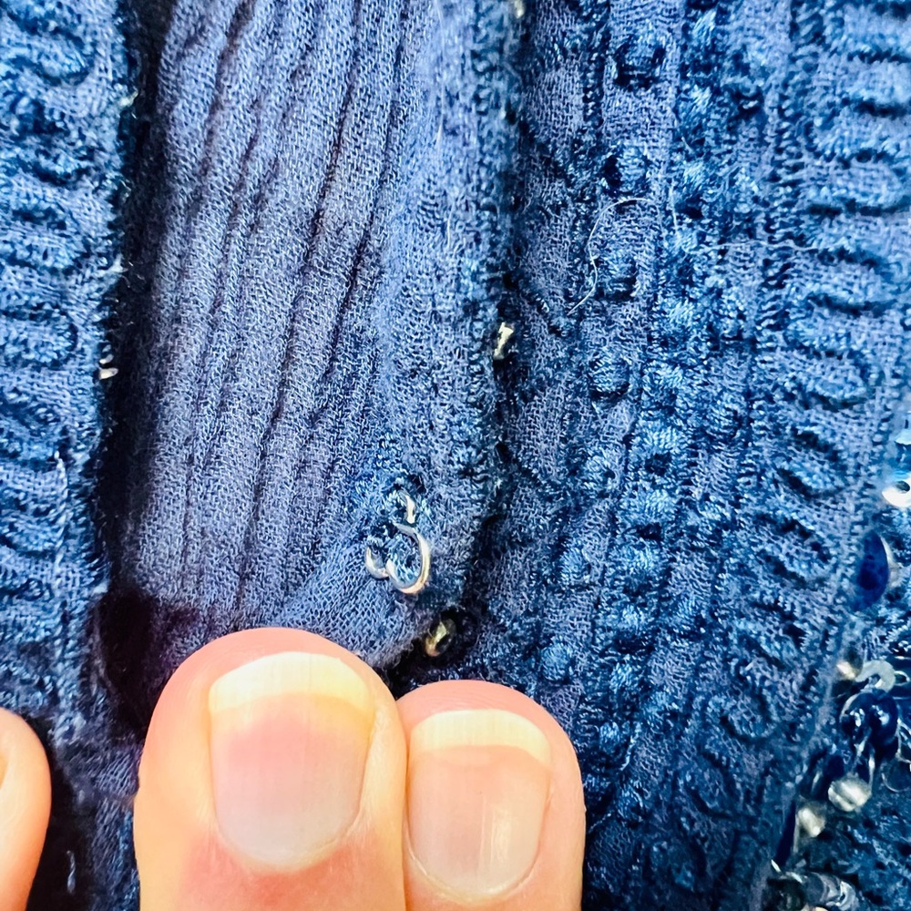 Tommy Bahama Peasant Top Navy Sequins and beads - Picture 6 of 9